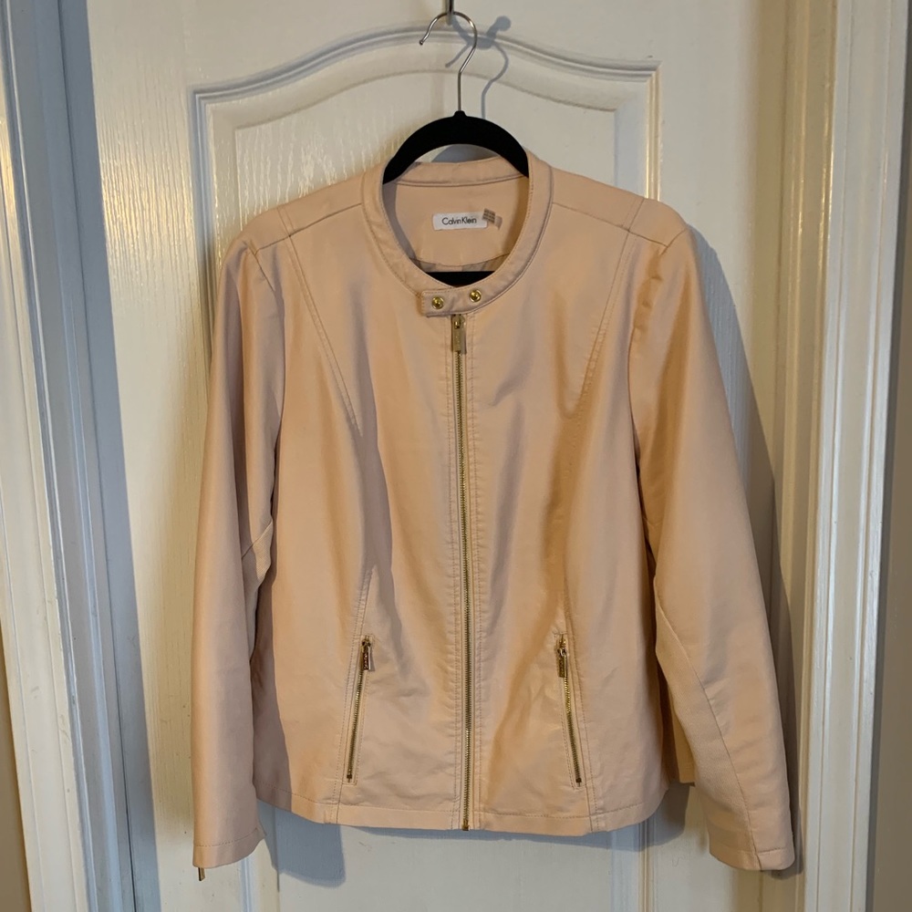Plus size blush pink fitted leather jacket